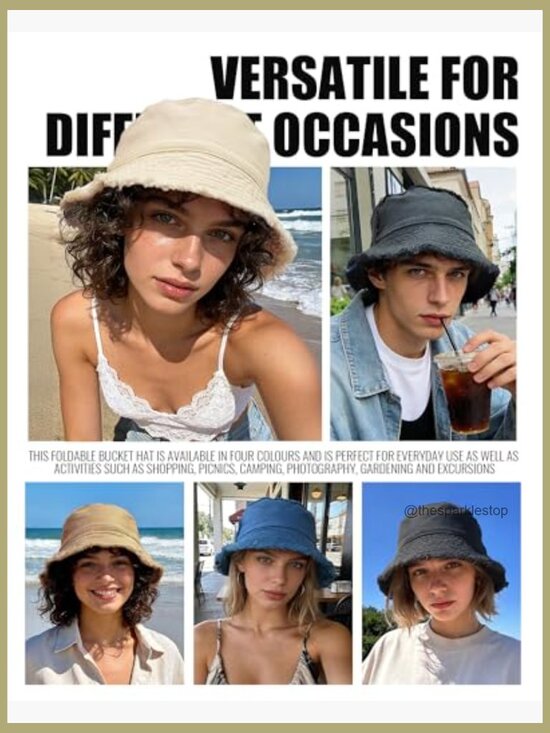 Washed Cotton Bucket Hat Packable Reversible Fisherman Cap Sun Protection main image 7